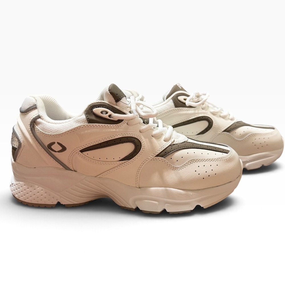 Apex XV821 Mens Athletic Walking Shoes White Olive Leather Wide US 10.5 Wide
